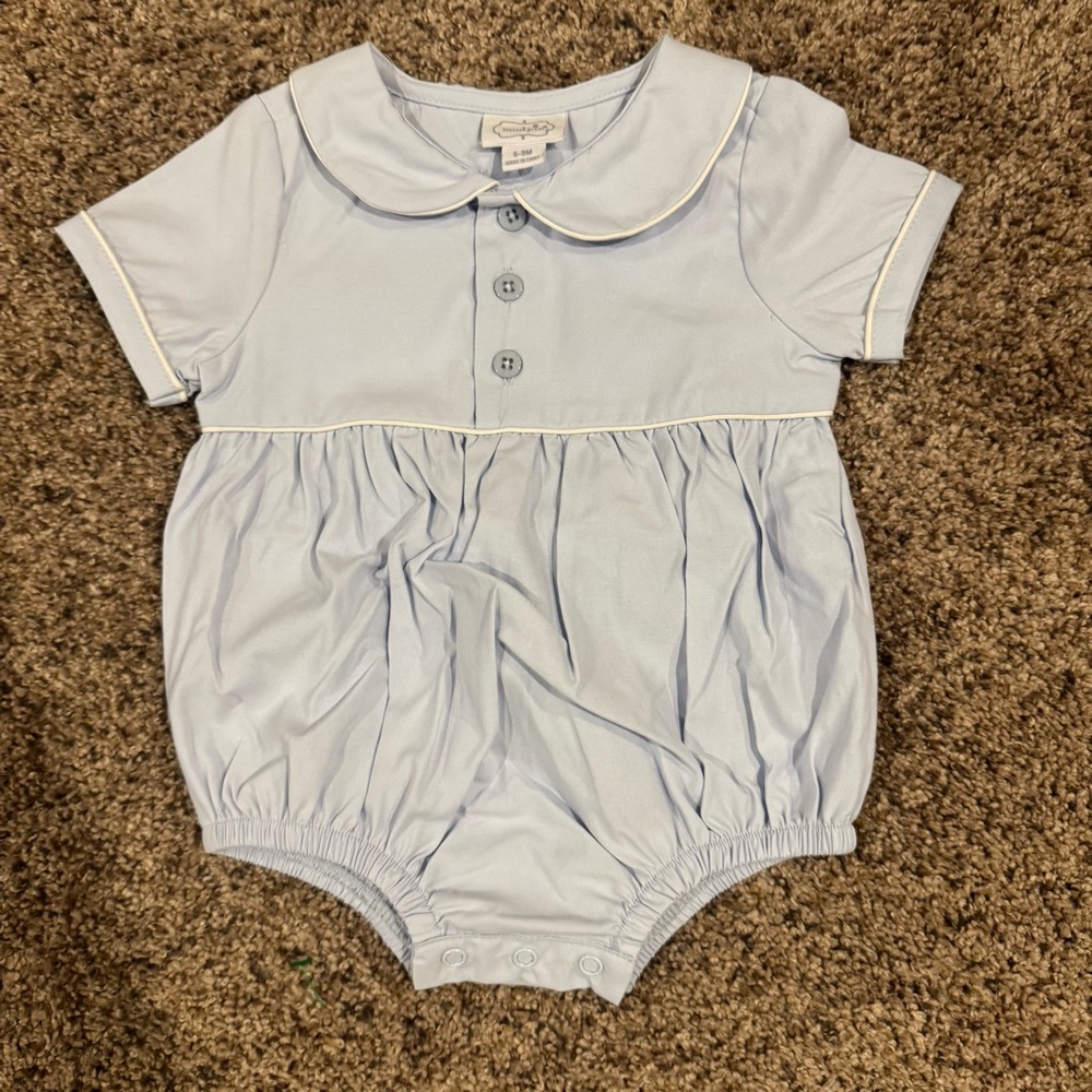 Mud Pie Light Blue Peter Pan Collar Bubble Romper